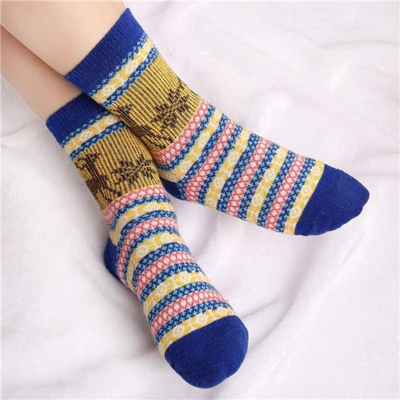 Moon Wood Womens Warm Socks Winter Vintage Style Socks Thick Knit Wool Crew Sock
